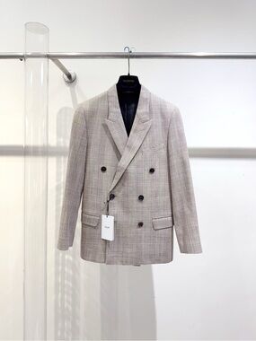 🚩steal Celine Beige Plaid Double-Breasted Blazer